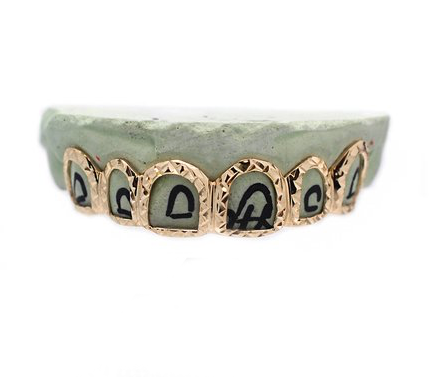 6 Teeth Yellow Gold Open Face W/Diamond Cuts Grill
