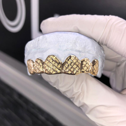 6 Diamond Cut with Dust Finish Gold Grillz