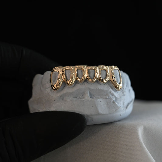 6 Open Face with Diamond Cuts Gold Grillz