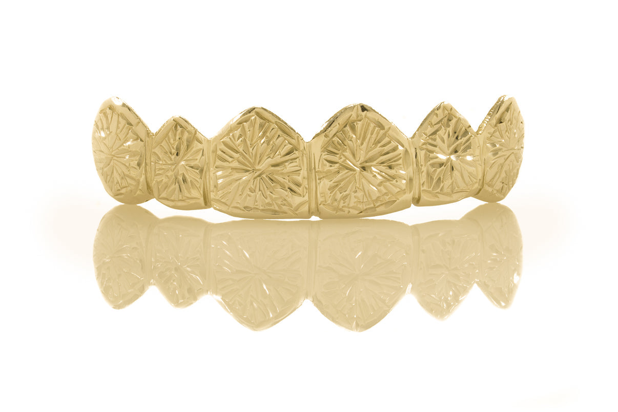6 Sunburst Cut Solid Gold Grillz