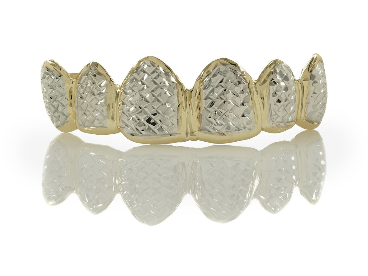 6 Two Tone Box Diamond Cut Solid Gold Grillz