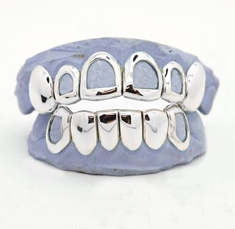 12 Teeth Top & Bottom Grillz White Gold Open Face / Solid