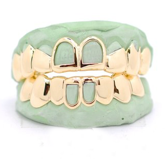 16 Teeth Custom Yellow Gold Open Face / Solid Grillz